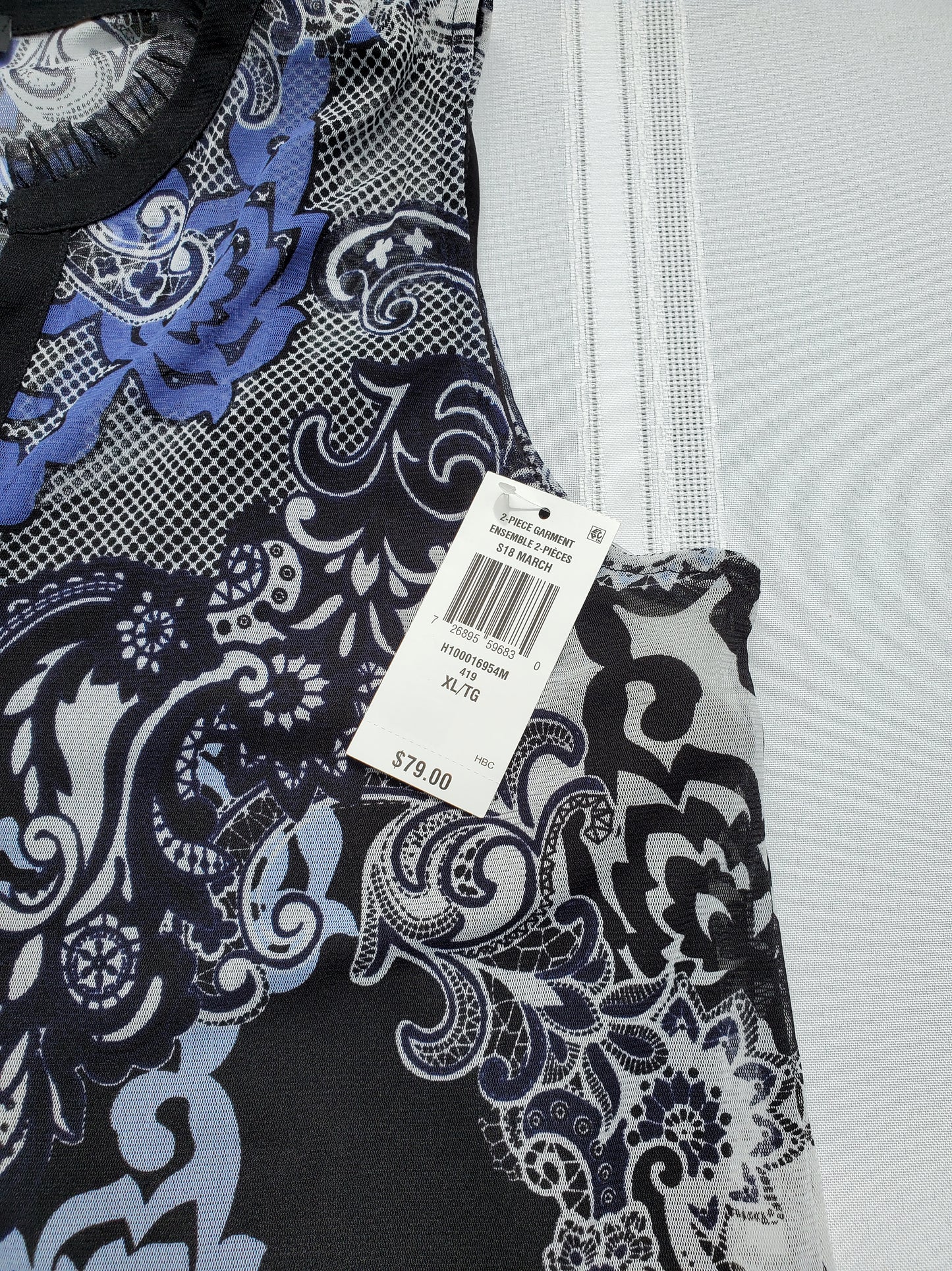 INC Blue Black Sheer Blouse Sleeveless XL New With Tags