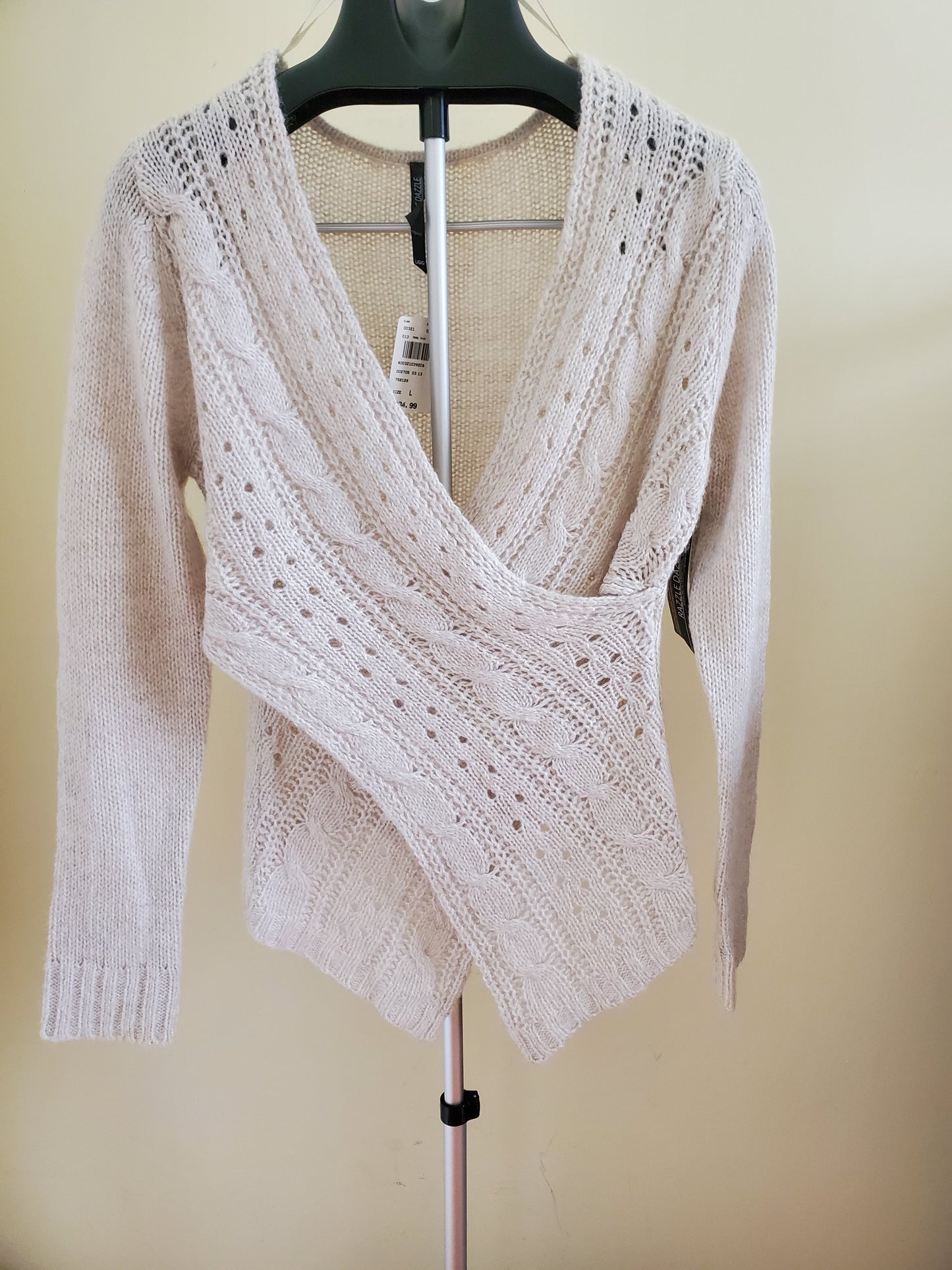 Razzle Dazzle Criss Cross Cream Large Sweater New with Tags