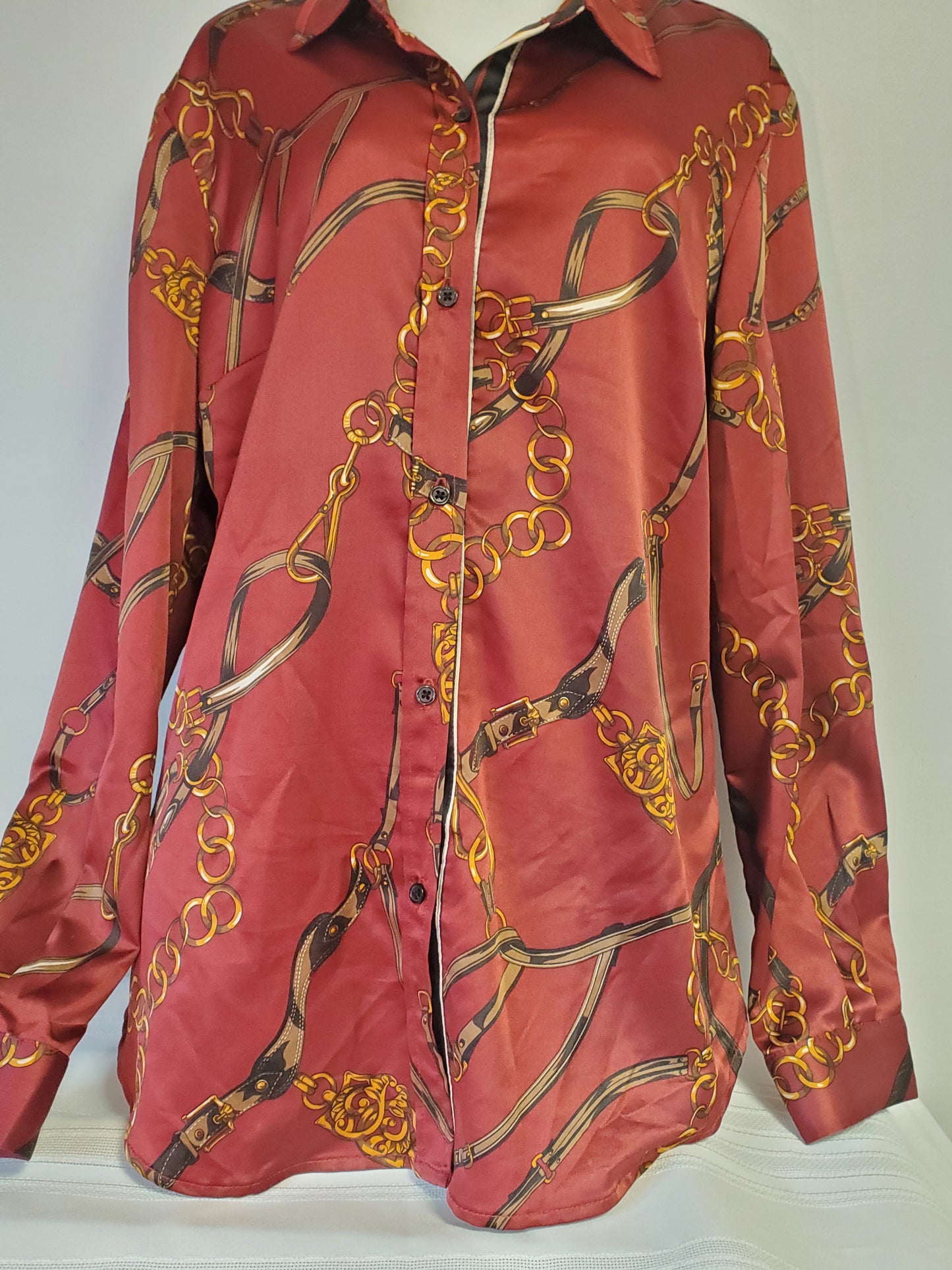 Le Chateau Long Sleeve Horse Inspired Satin Shirt