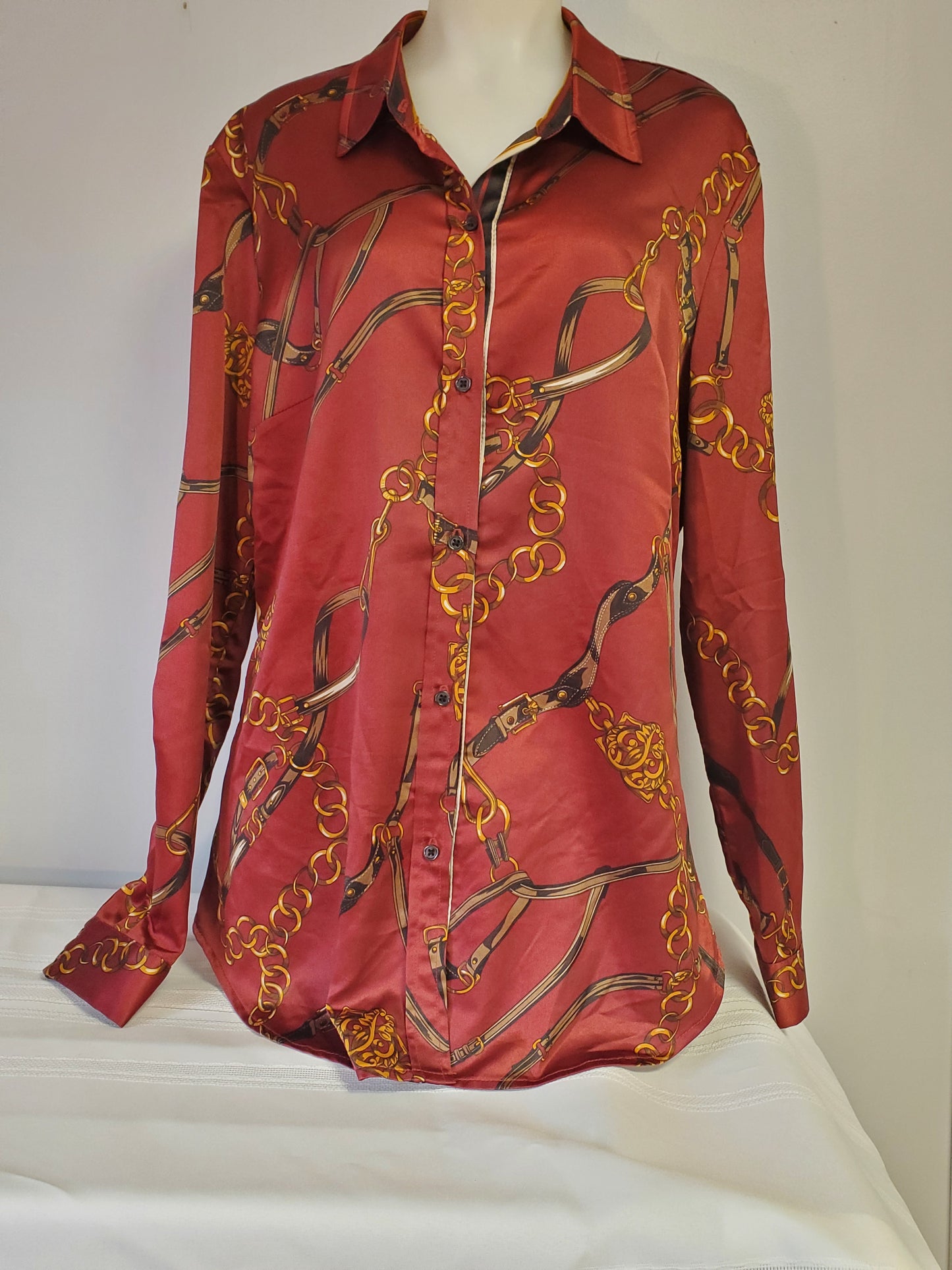 Le Chateau Long Sleeve Horse Inspired Satin Shirt