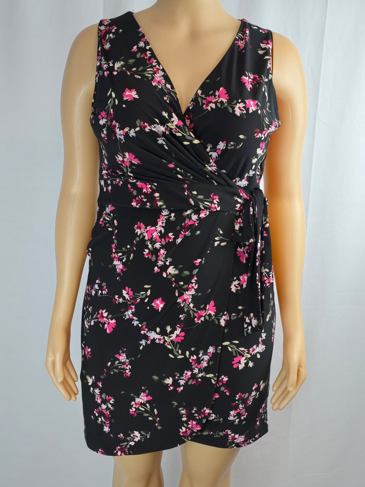 Chaps Black Floral Sleeveless Dress XL Preloved