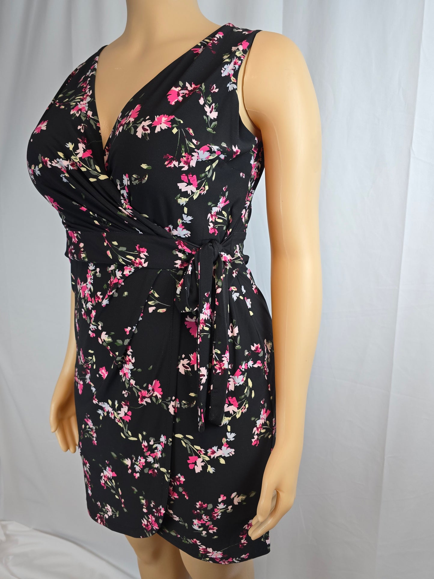 Chaps Black Floral Sleeveless Dress XL Preloved
