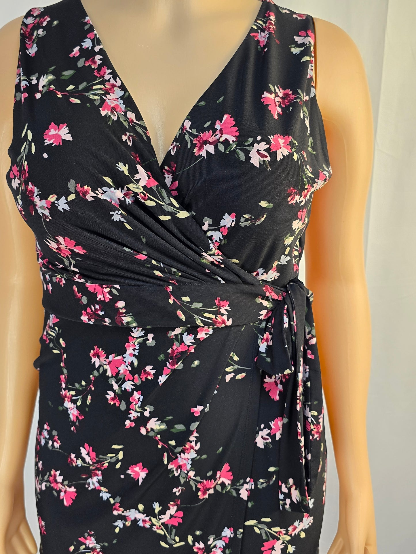 Chaps Black Floral Sleeveless Dress XL Preloved