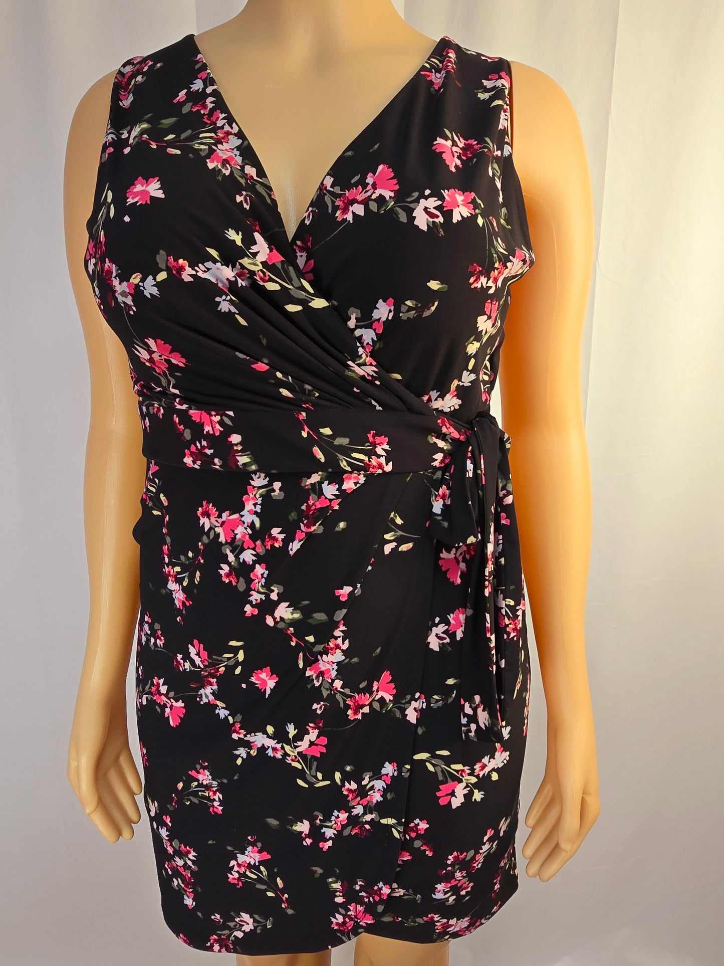Chaps Black Floral Sleeveless Dress XL Preloved