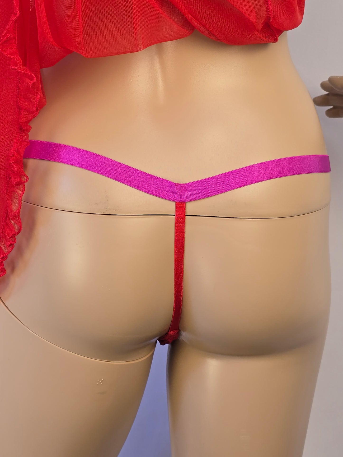 Love by La Senza Red and Pink Babydoll and Thong Large Preloved