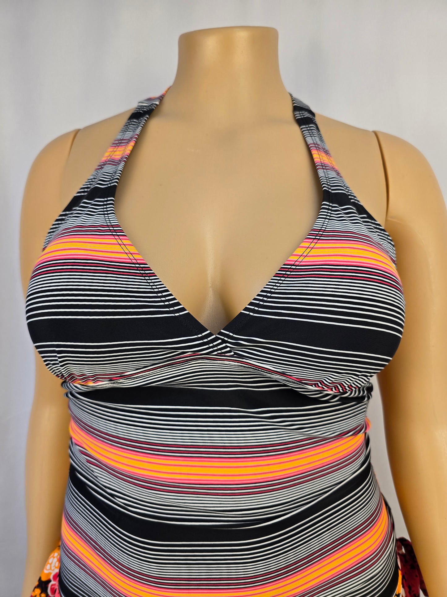 South Coast Tankini Large and South Coast Bikini Bottoms Medium. Black Orange Pink Stripe
