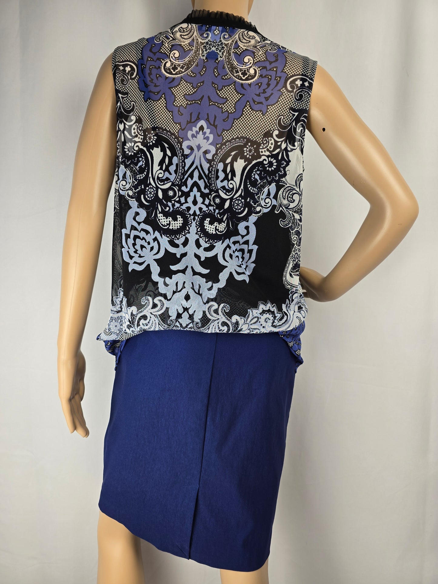 INC Blue Black Sheer Blouse Sleeveless XL New With Tags