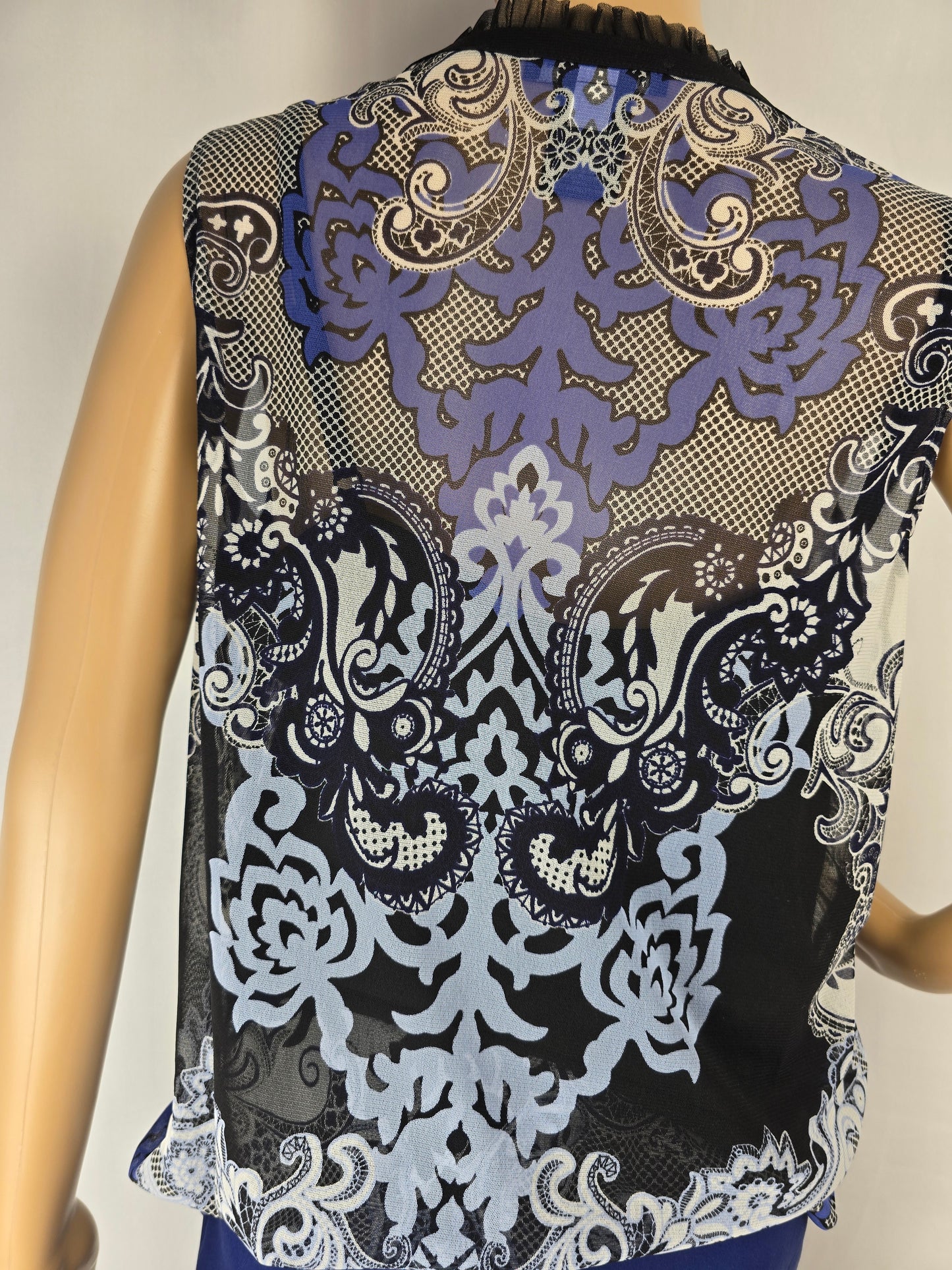 INC Blue Black Sheer Blouse Sleeveless XL New With Tags