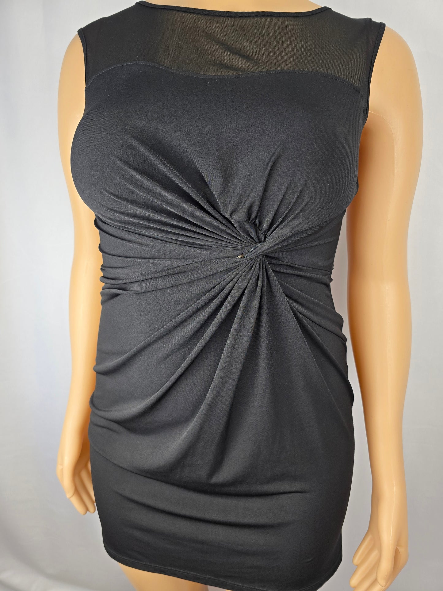 Black Ruched Dress with Sheer Upper Size Large Preloved