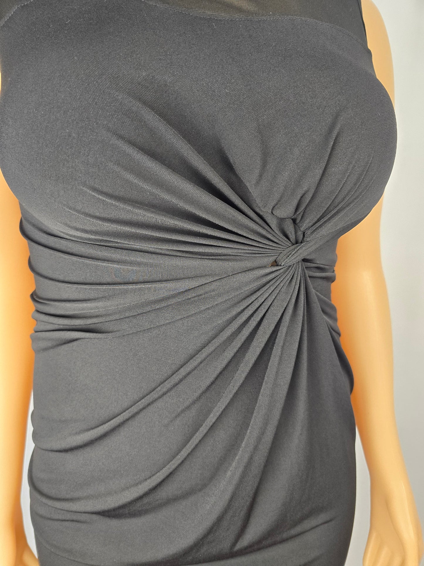 Black Ruched Dress with Sheer Upper Size Large Preloved