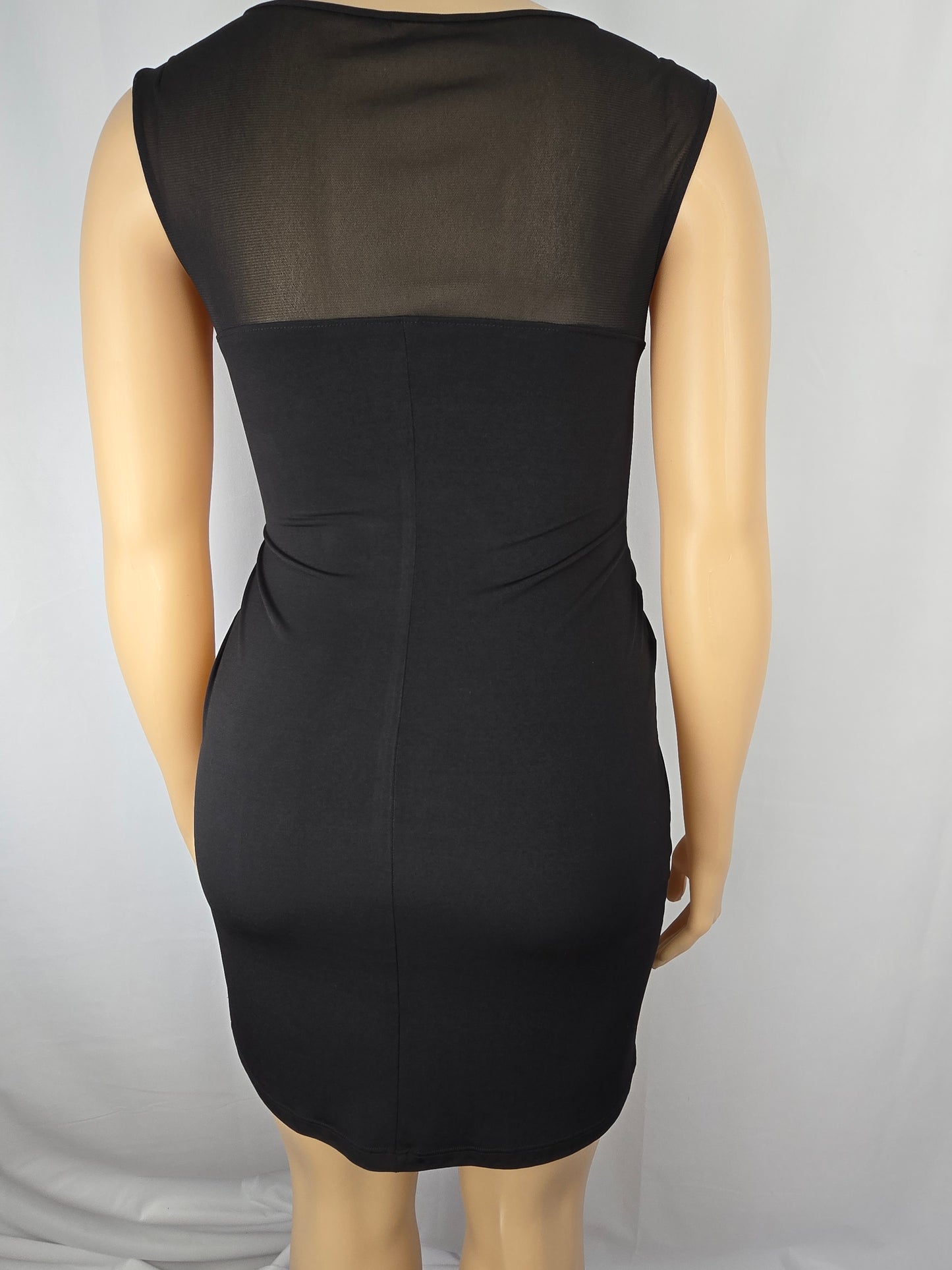 Black Ruched Dress with Sheer Upper Size Large Preloved