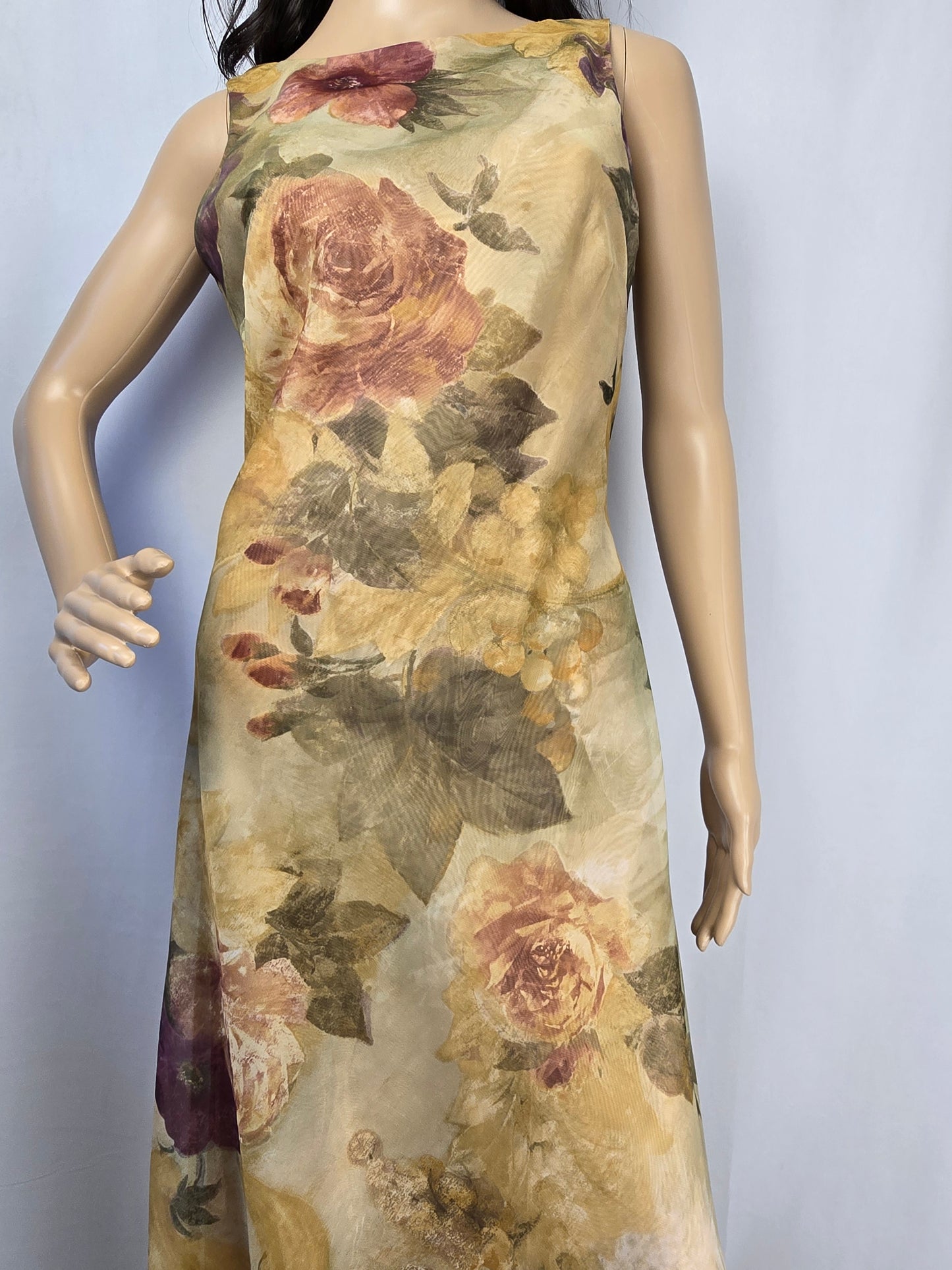 Algo Vintage '90's Elegant Maxi Evening Dress Size 6 with Matching Scarf Preloved