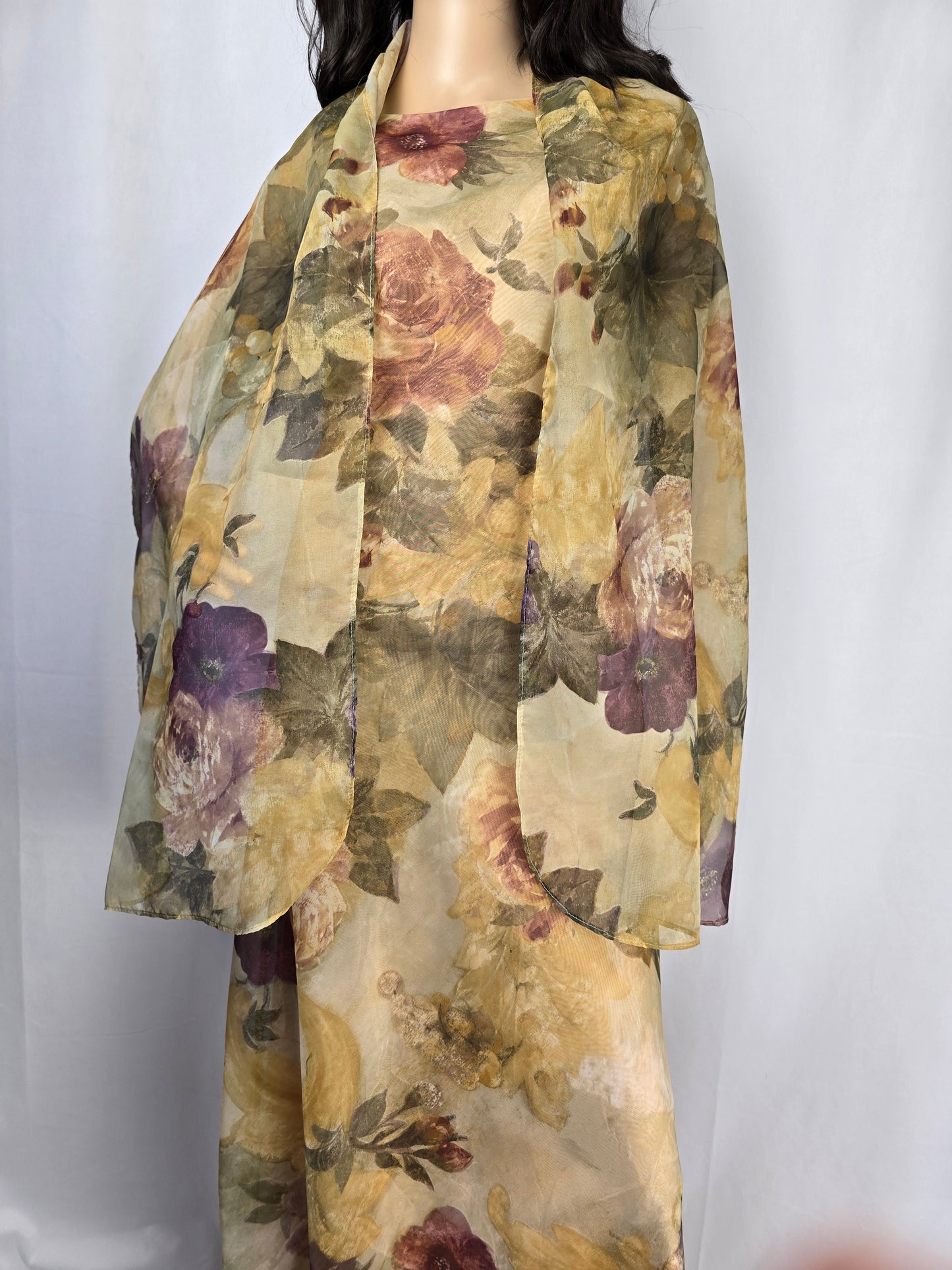 Algo Vintage '90's Elegant Maxi Evening Dress Size 6 with Matching Scarf Preloved