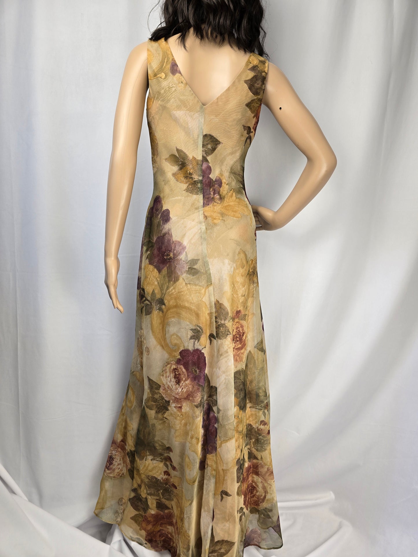 Algo Vintage '90's Elegant Maxi Evening Dress Size 6 with Matching Scarf Preloved