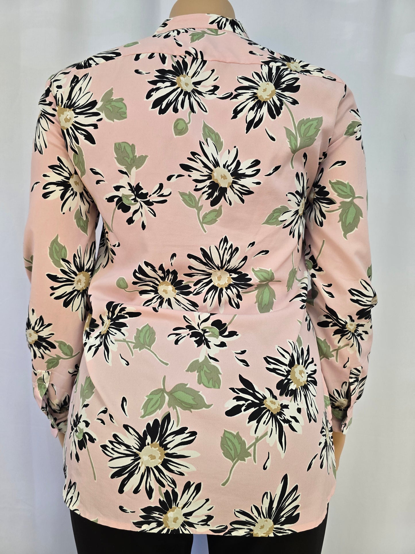 Anne Klein Pink / Black / Green Floral Blouse Long Sleeve Size 12 Preloved