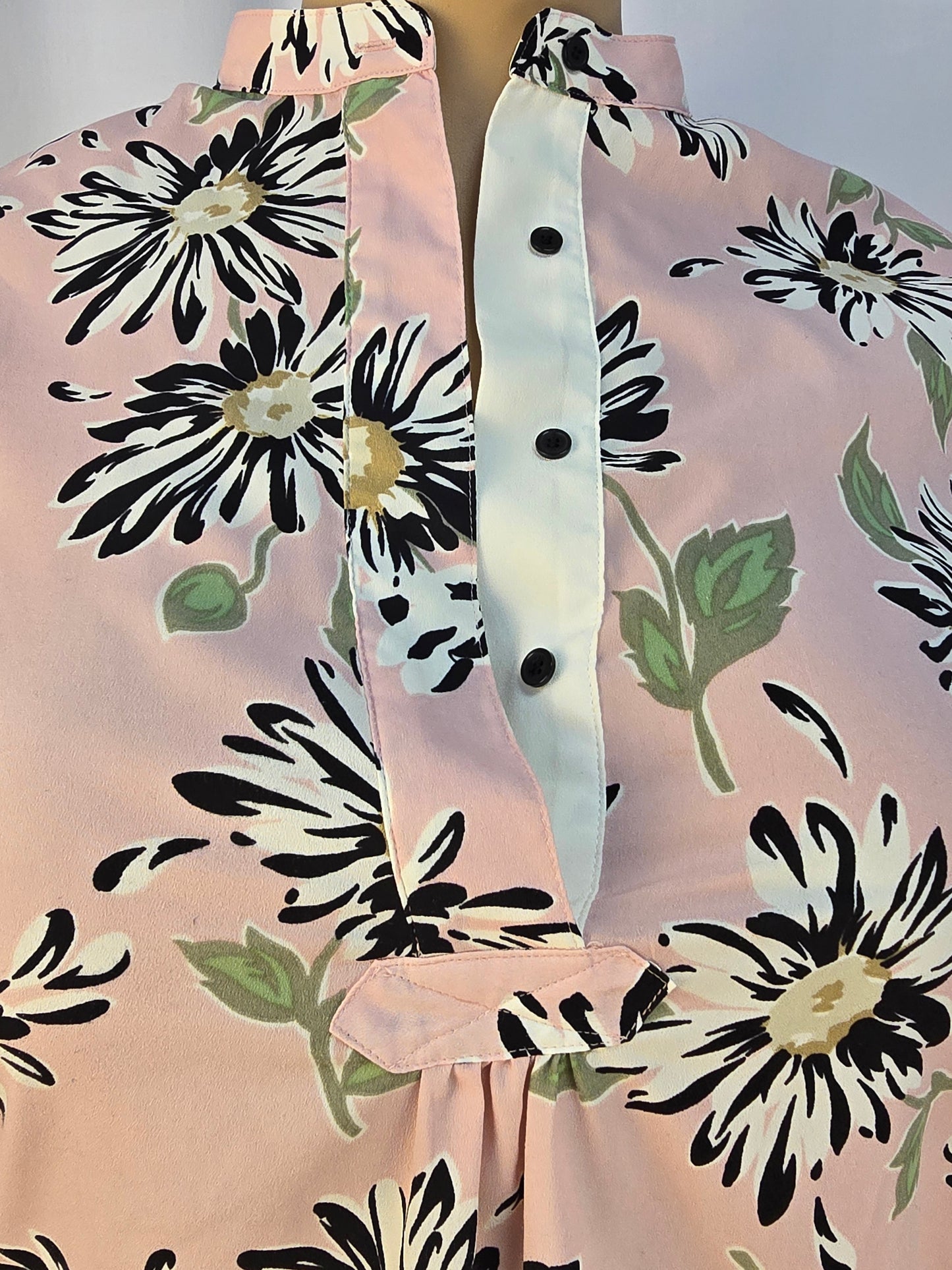 Anne Klein Pink / Black / Green Floral Blouse Long Sleeve Size 12 Preloved