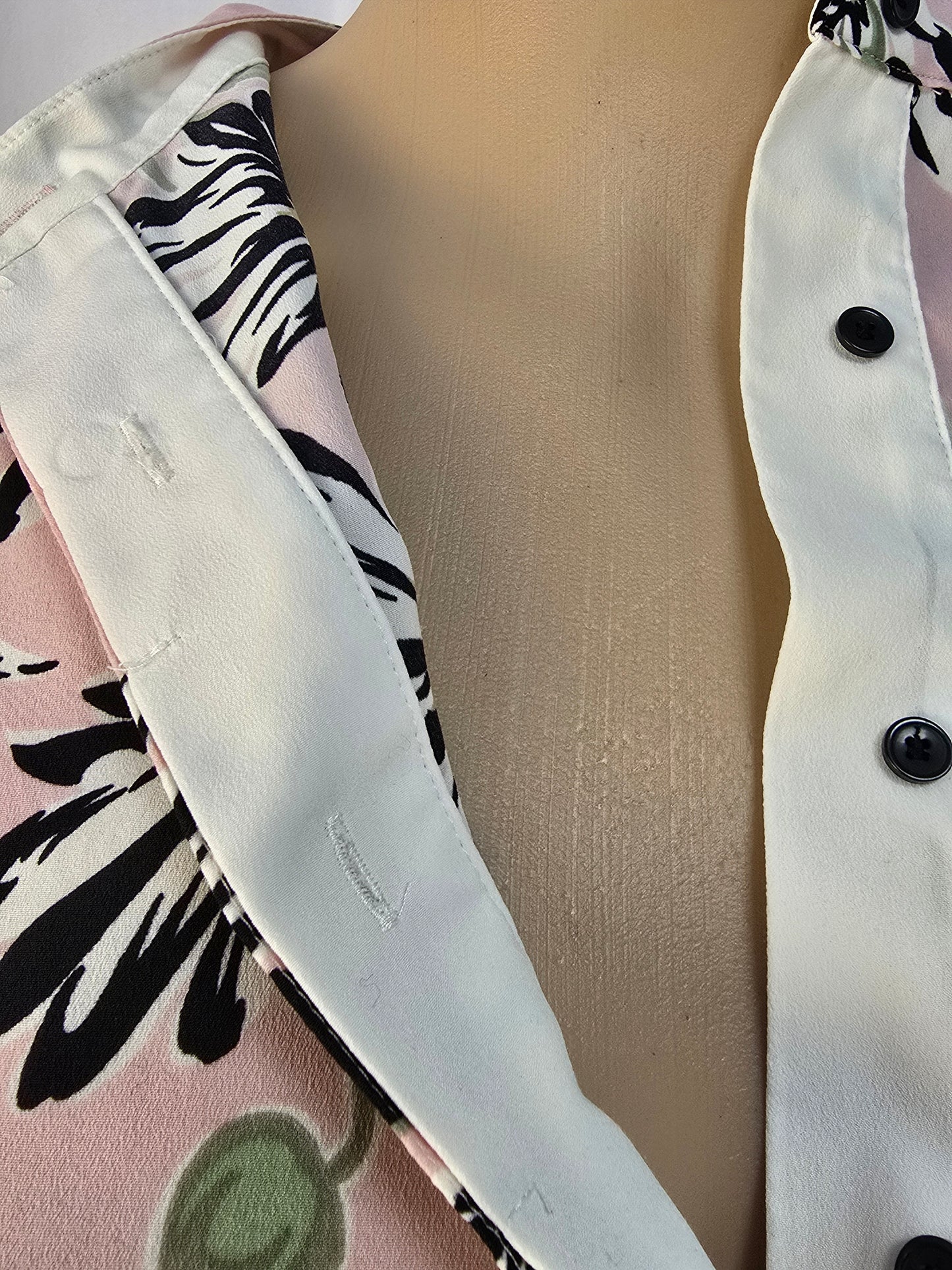 Anne Klein Pink / Black / Green Floral Blouse Long Sleeve Size 12 Preloved