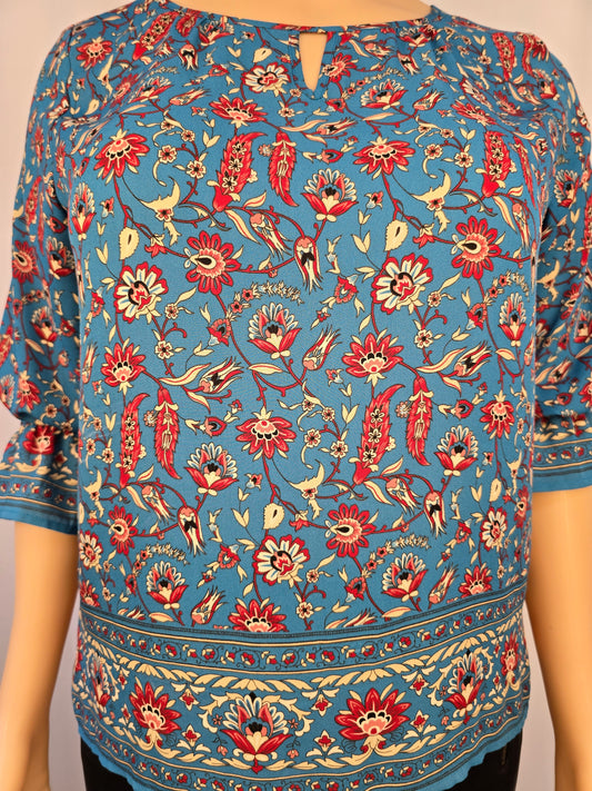 Northern Reflections Blue & Red 3/4 Sleeve Blouse Size Large Preloved