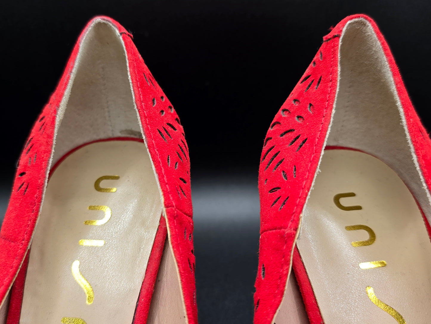 Unisa Red Suede Heels Lazer Cut 3.5" New Like Condition 7.5 Preloved