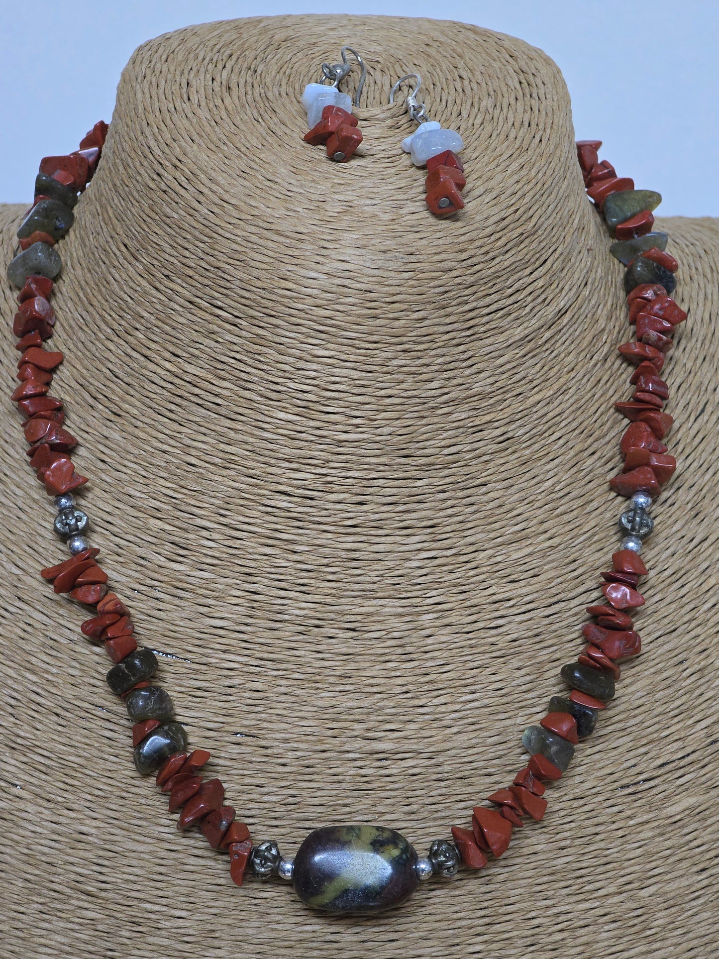 Stone Brown and Grey Necklace and Earring Set Costume Preloved
