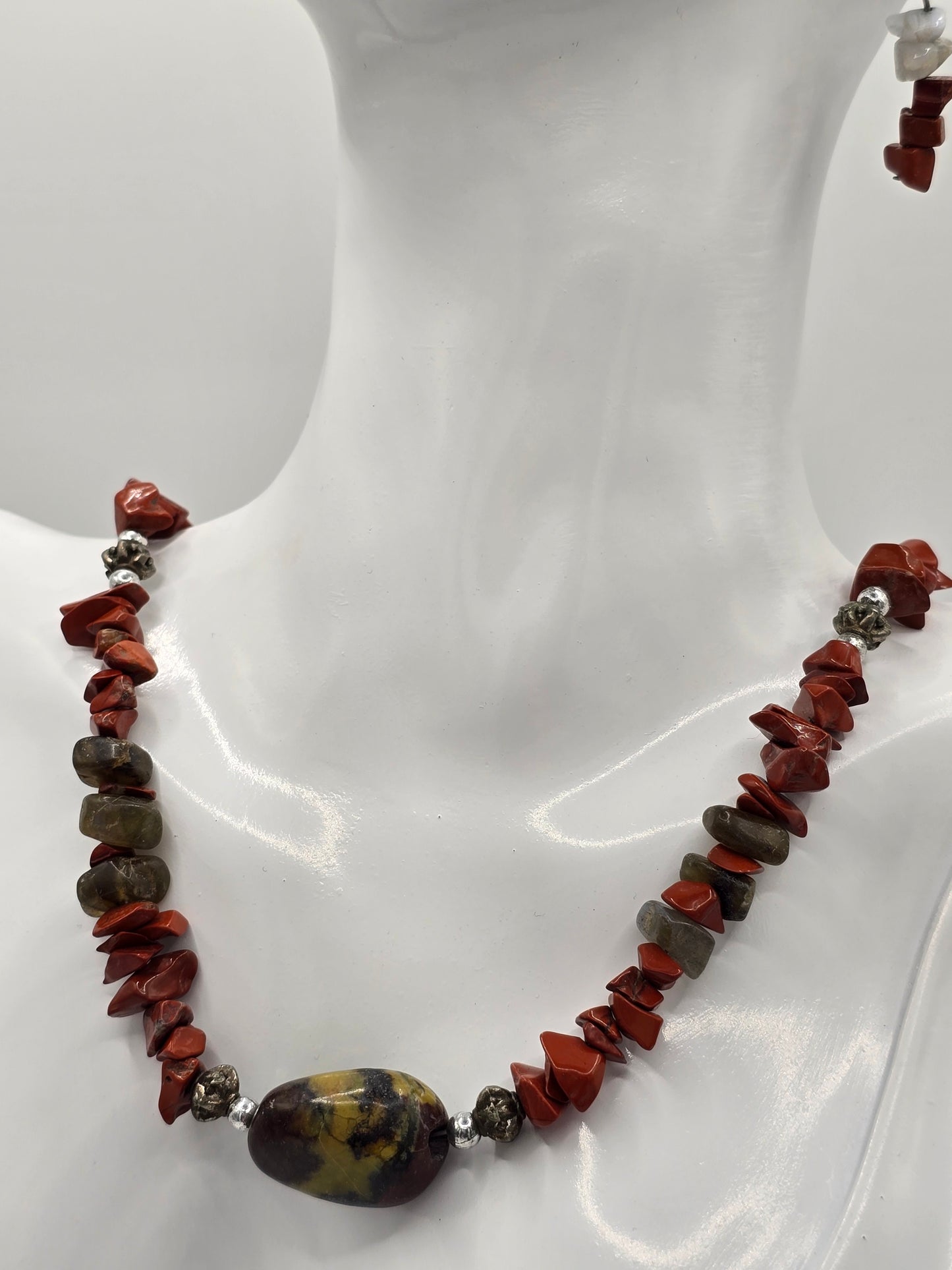 Stone Brown and Grey Necklace and Earring Set Costume Preloved