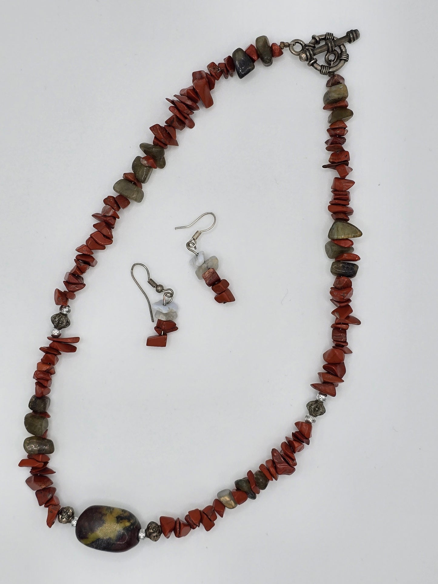 Stone Brown and Grey Necklace and Earring Set Costume Preloved