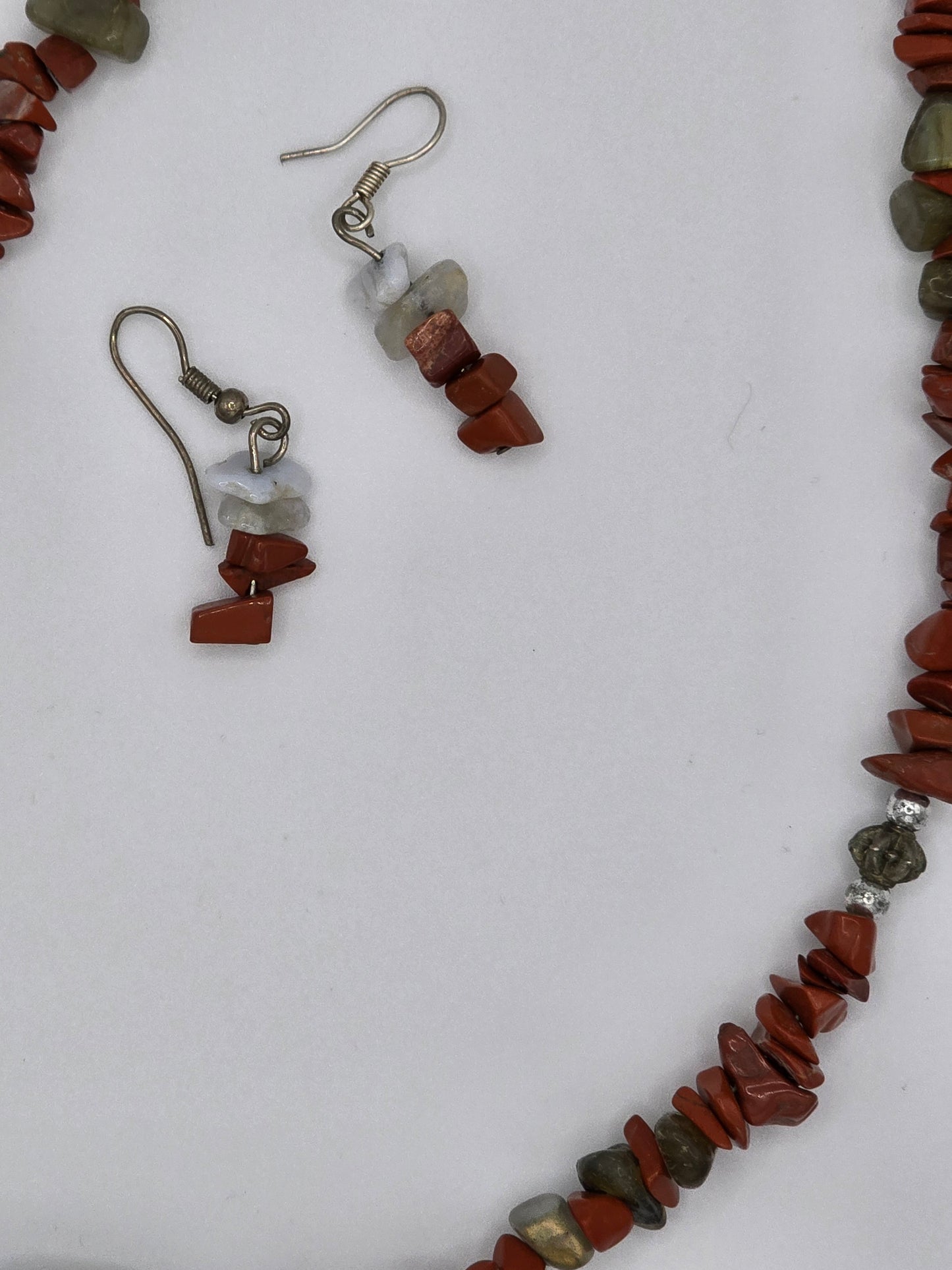 Stone Brown and Grey Necklace and Earring Set Costume Preloved