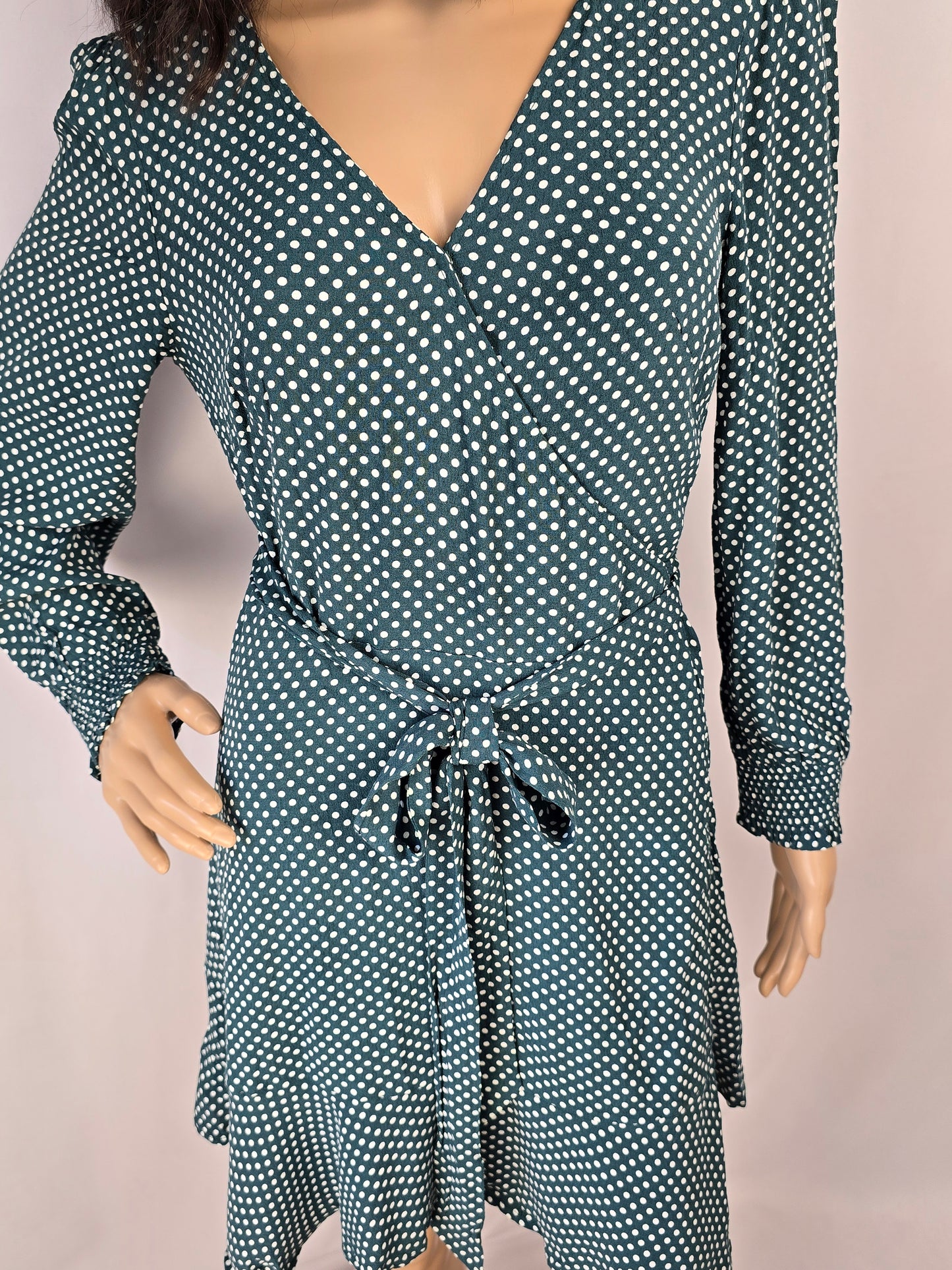 Loft Green & White Polka Dot Mini Wrap Dress Size 6 Petite Preloved