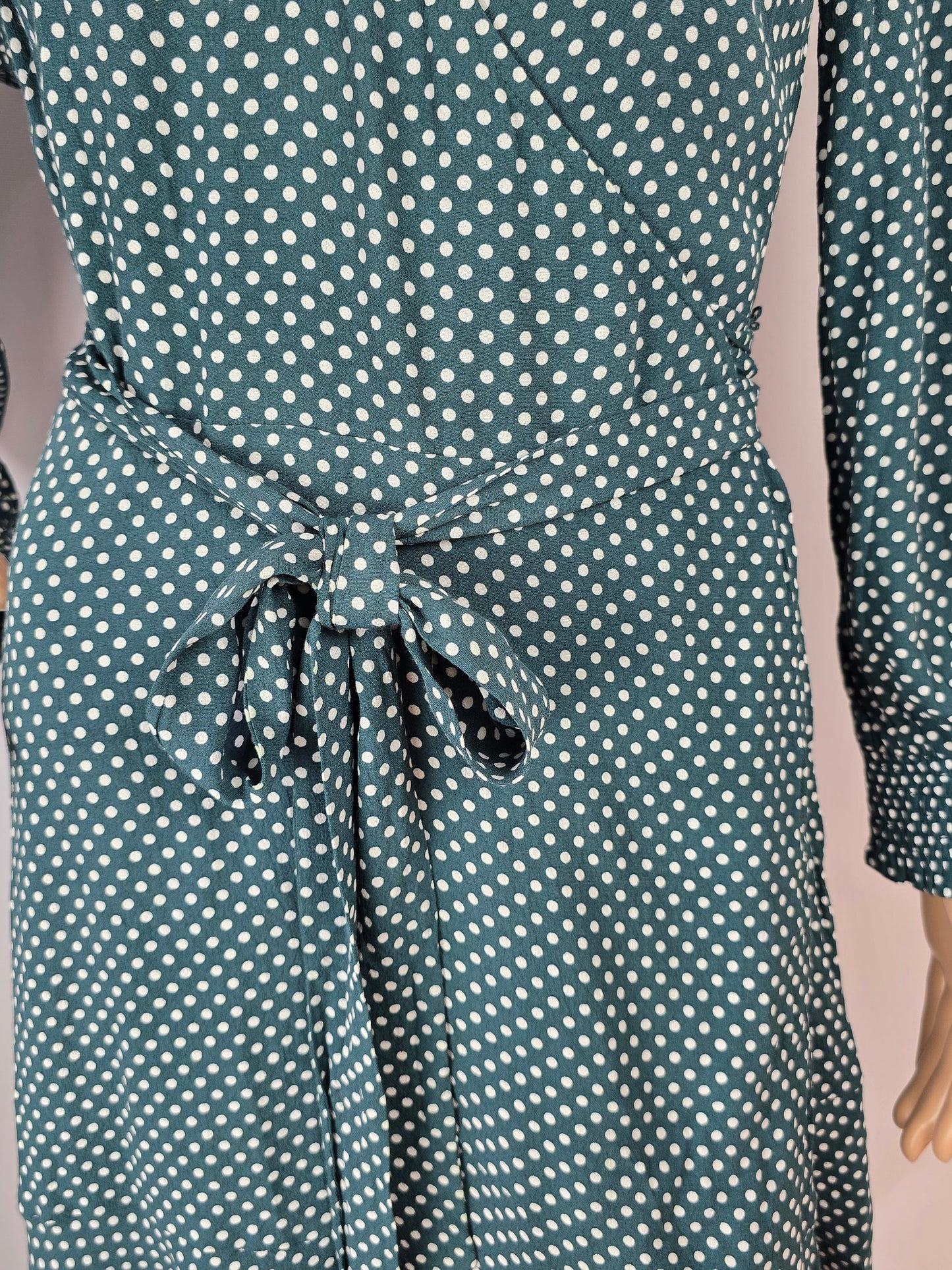 Loft Green & White Polka Dot Mini Wrap Dress Size 6 Petite Preloved