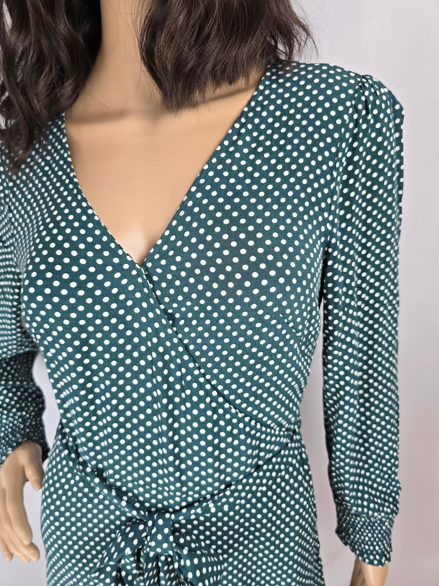 Loft Green & White Polka Dot Mini Wrap Dress Size 6 Petite Preloved