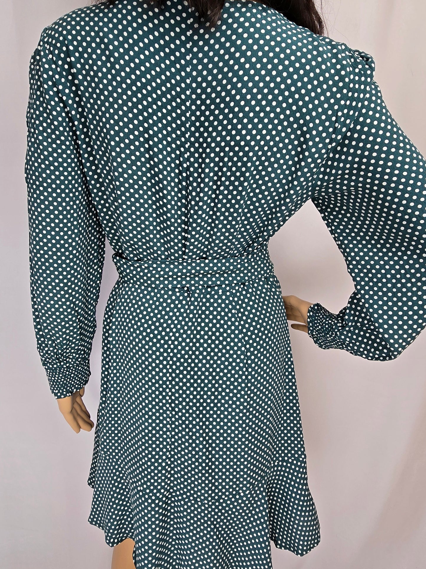 Loft Green & White Polka Dot Mini Wrap Dress Size 6 Petite Preloved