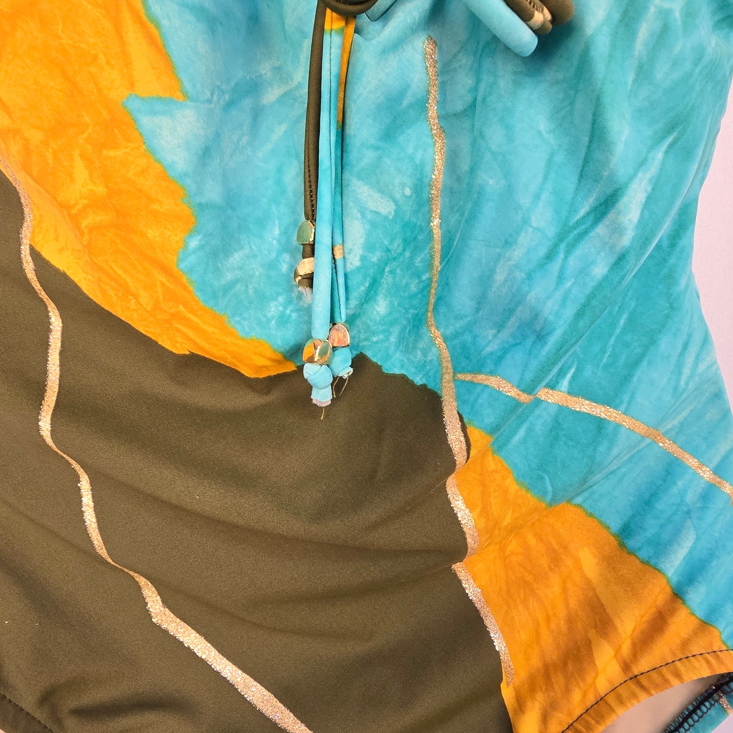 Carol Wior Swimsuit Aqua, Olive and Gold Preloved Size 12