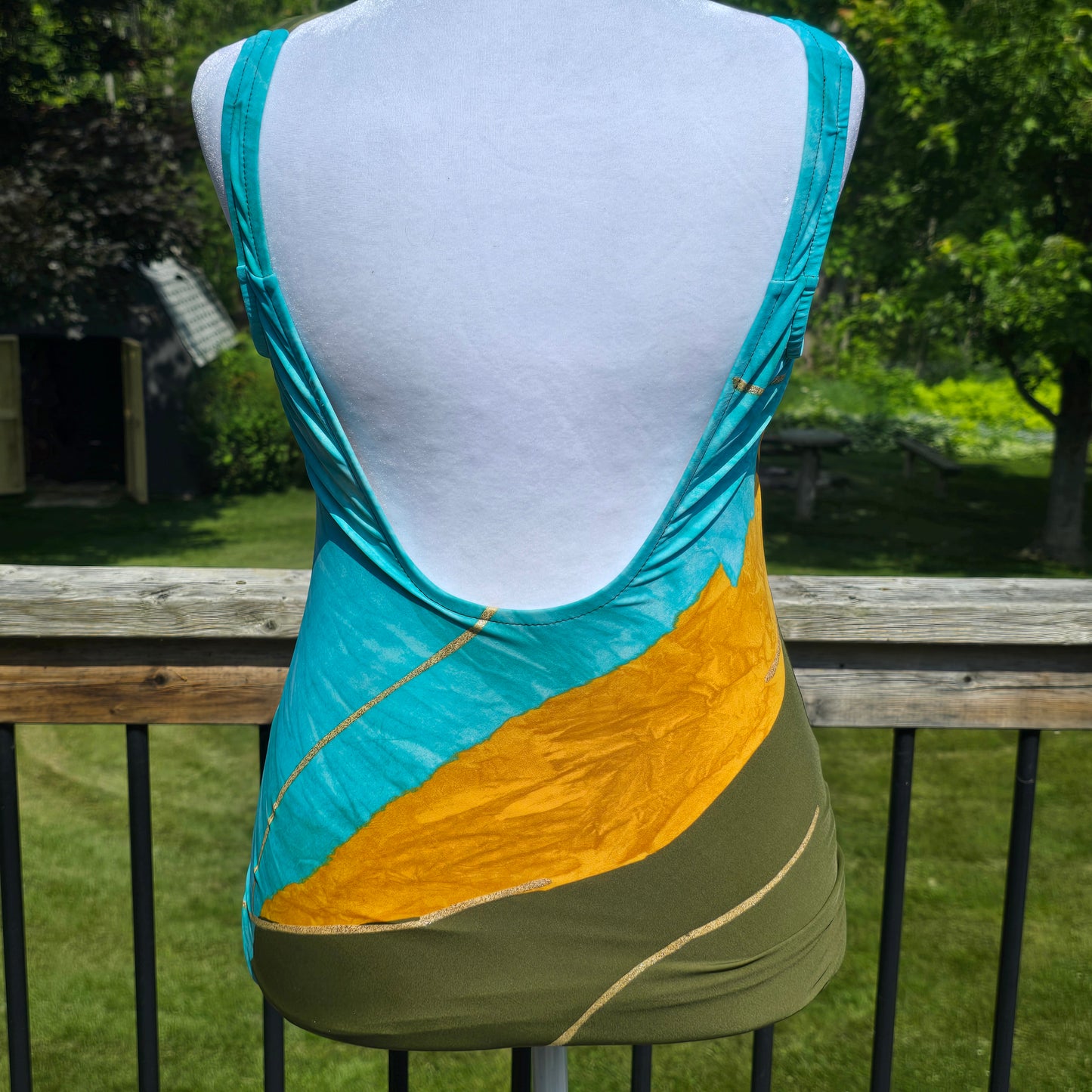 Carol Wior Swimsuit Aqua, Olive and Gold Preloved Size 12