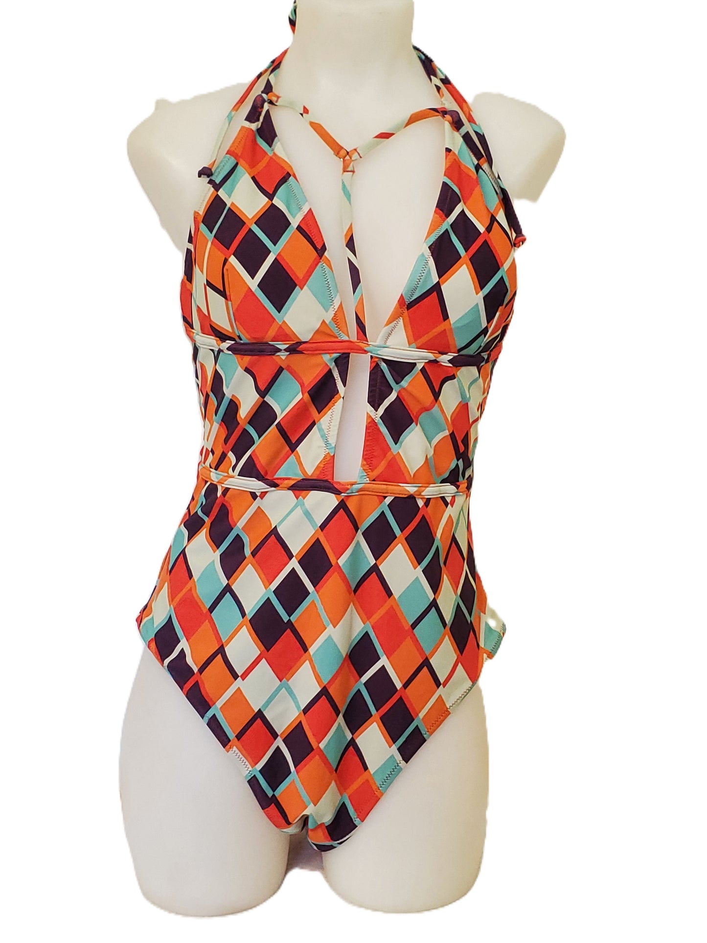 Cupshe One-Piece Geometric Design Plunge Neck Large Preloved