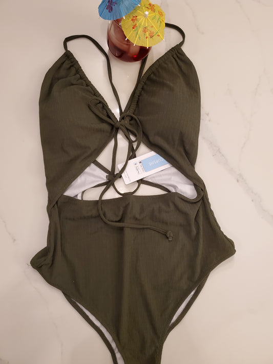 Cupshe NWT Army Green Strappy Bathing Suit XL New With Tags