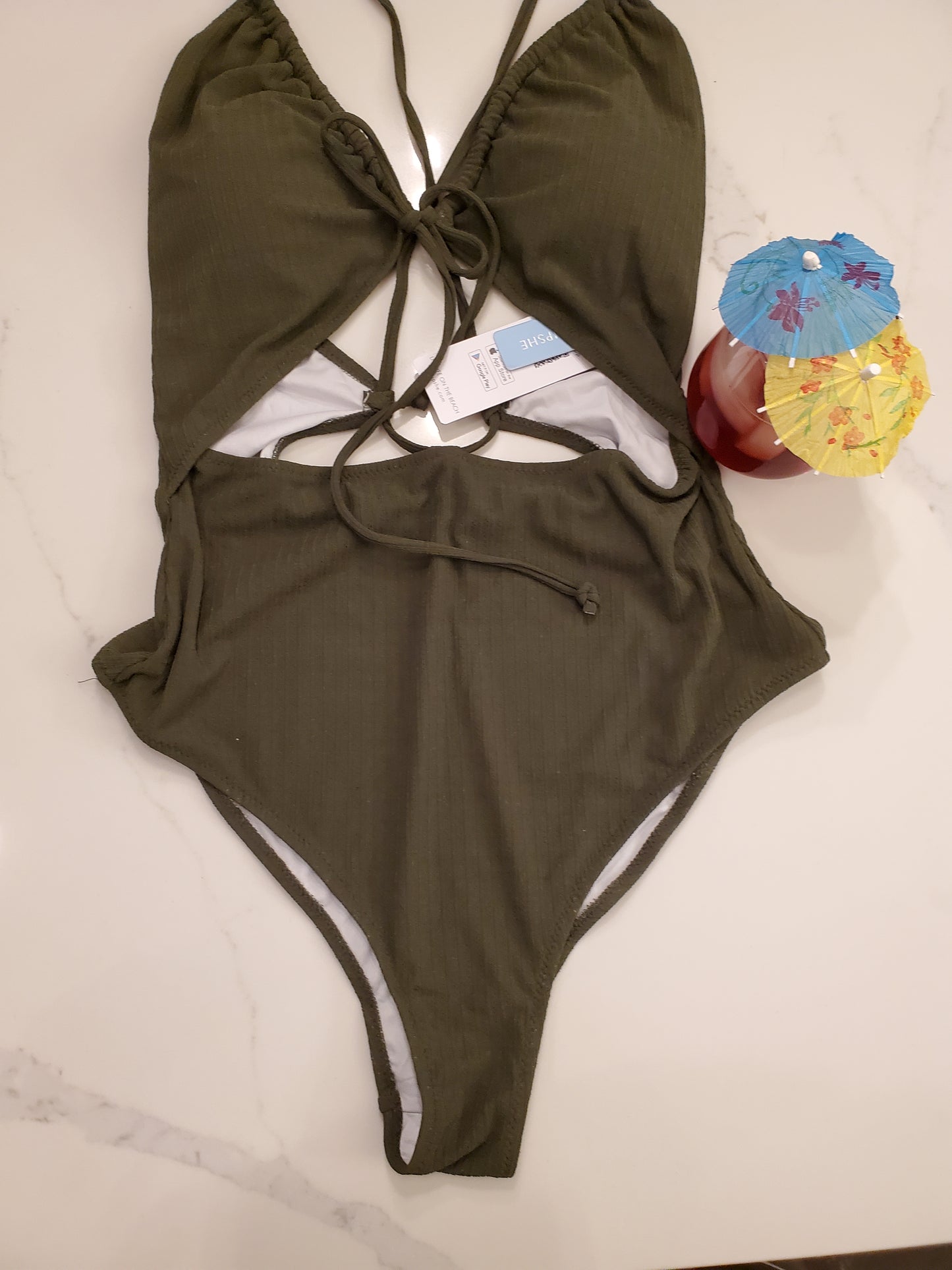 Cupshe NWT Army Green Strappy Bathing Suit XL New With Tags