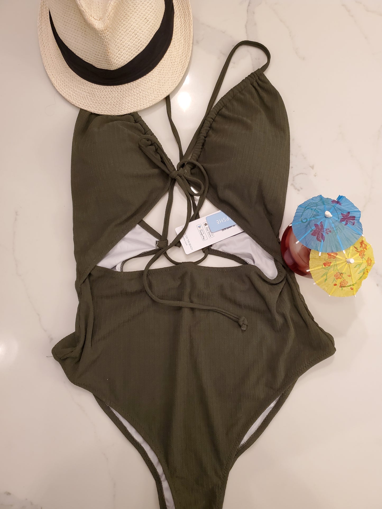 Cupshe NWT Army Green Strappy Bathing Suit XL New With Tags