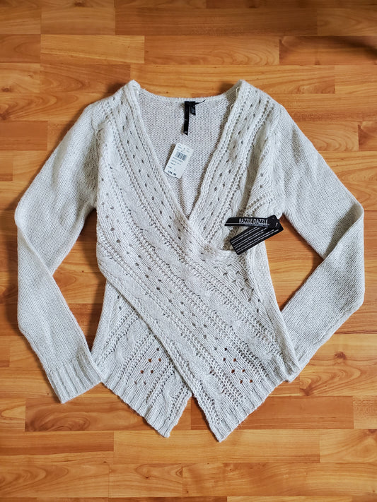 Razzle Dazzle Criss Cross Cream Large Sweater New with Tags