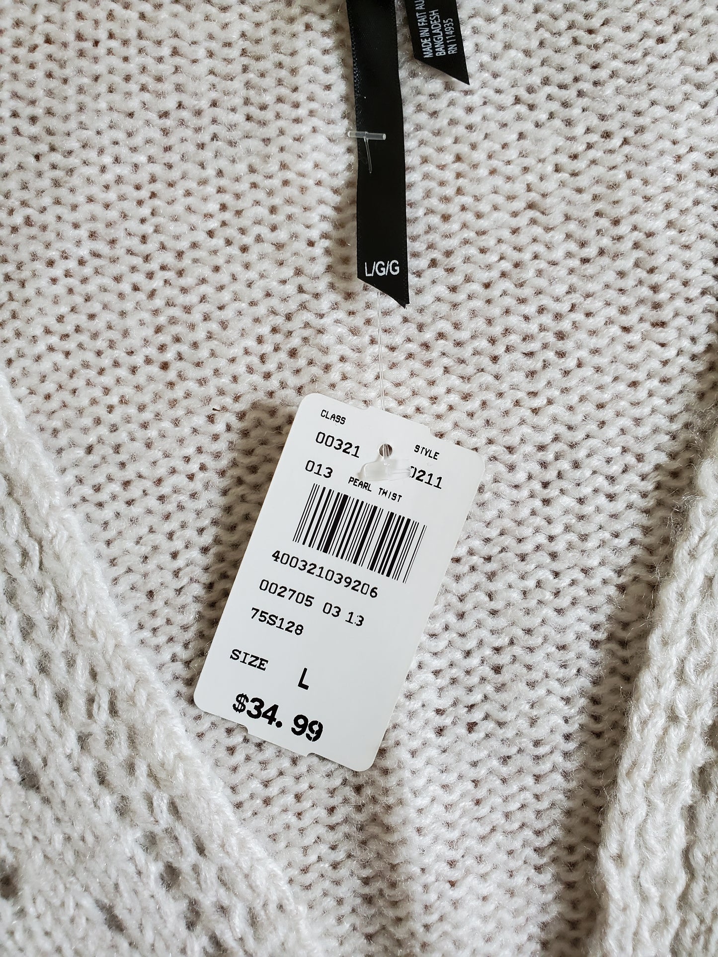 Razzle Dazzle Criss Cross Cream Large Sweater New with Tags