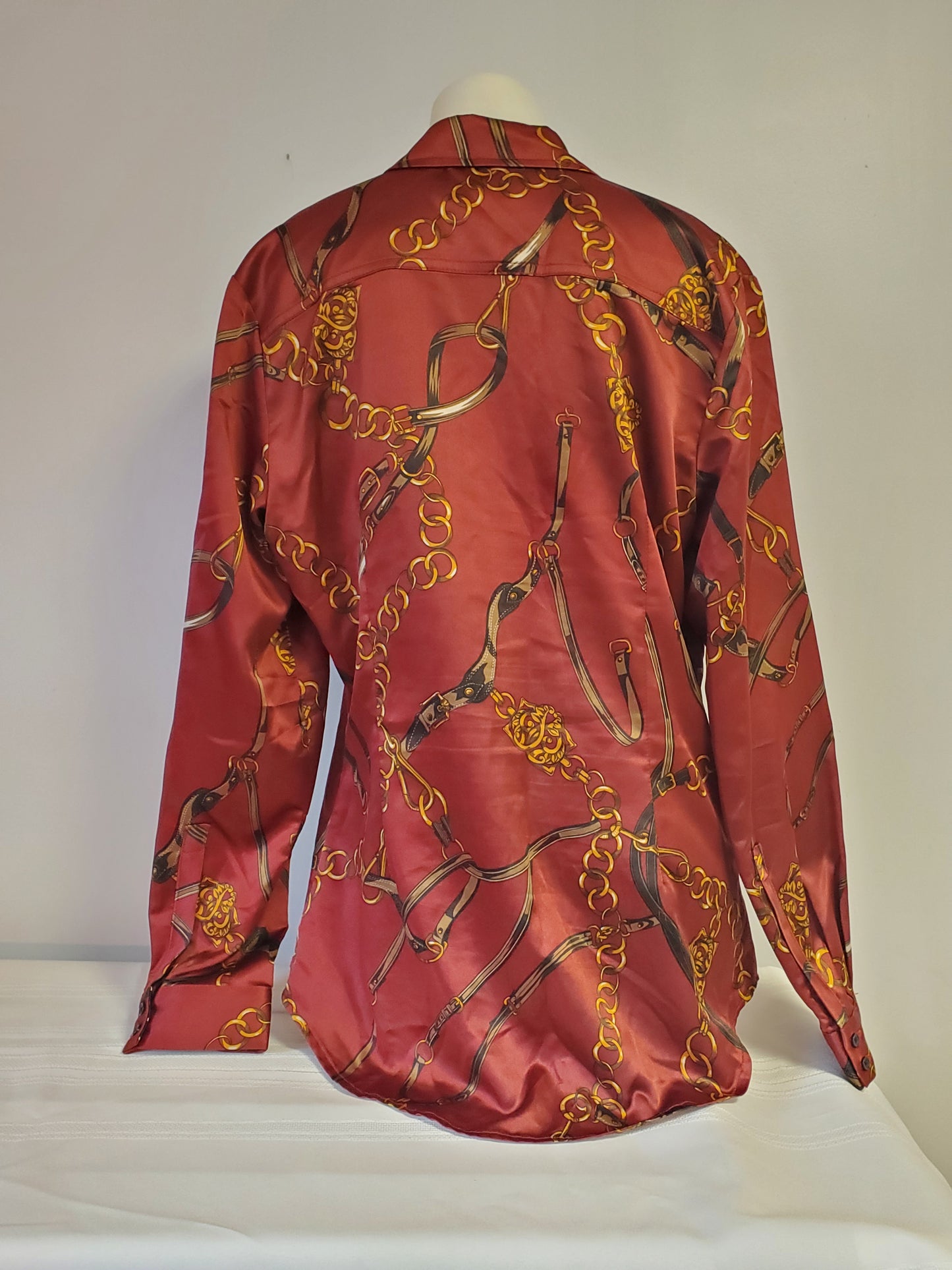 Le Chateau Long Sleeve Horse Inspired Satin Shirt