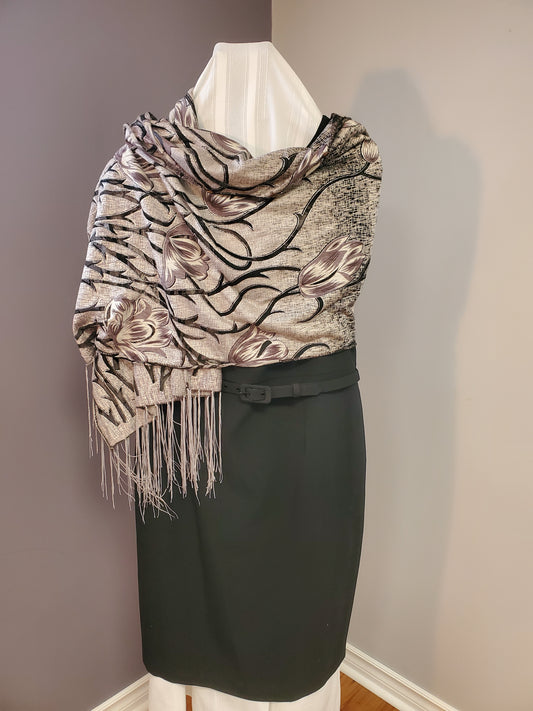 Fringed Shawl with Metallic Threading and 9 & Co Black Cocktail Dress Size 14