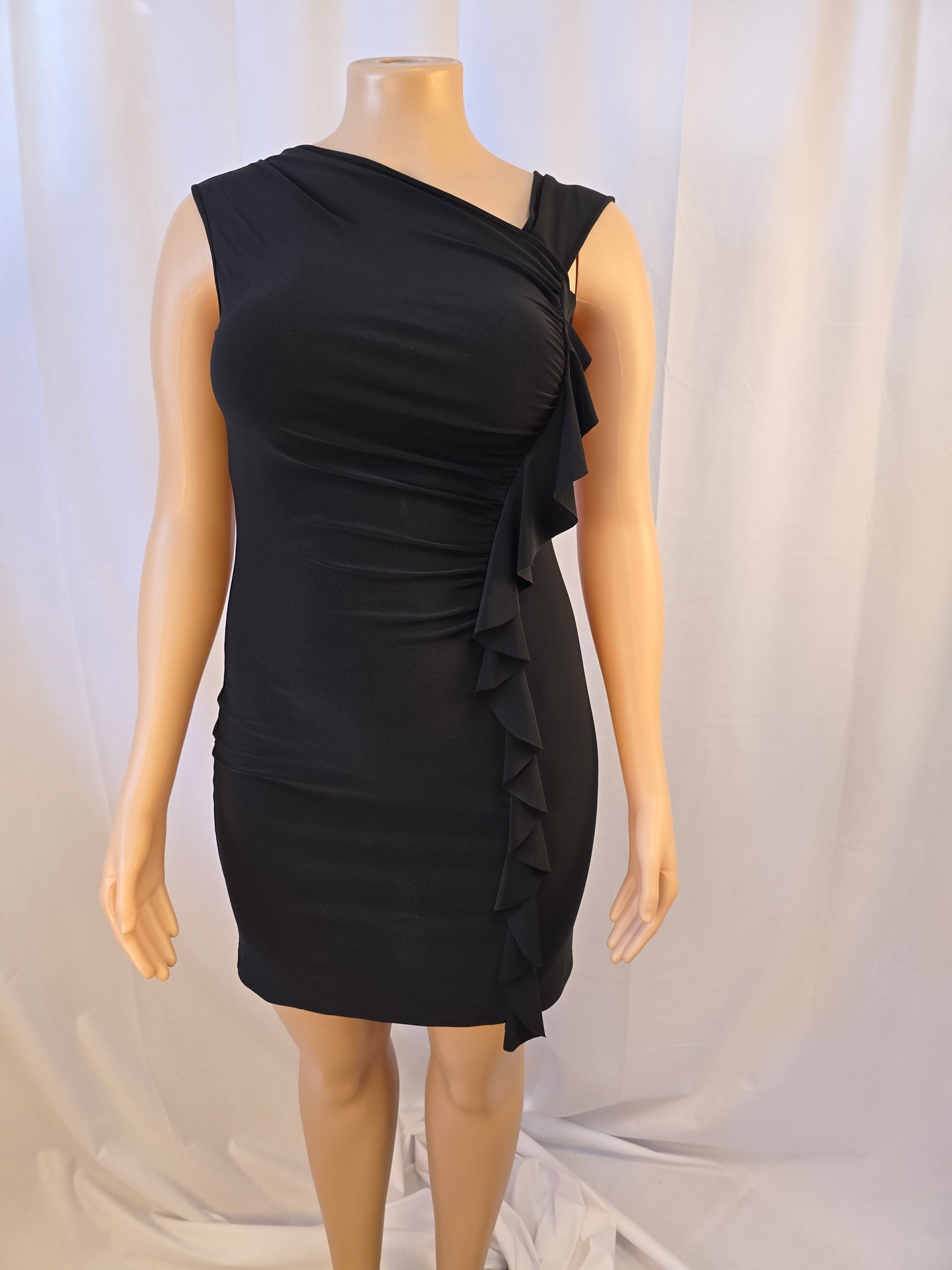 Spense Black Ruffle Black Dress Size Large Preloved