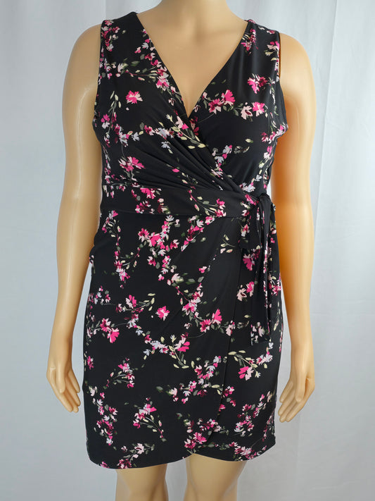 Chaps Black Floral Sleeveless Dress XL Preloved