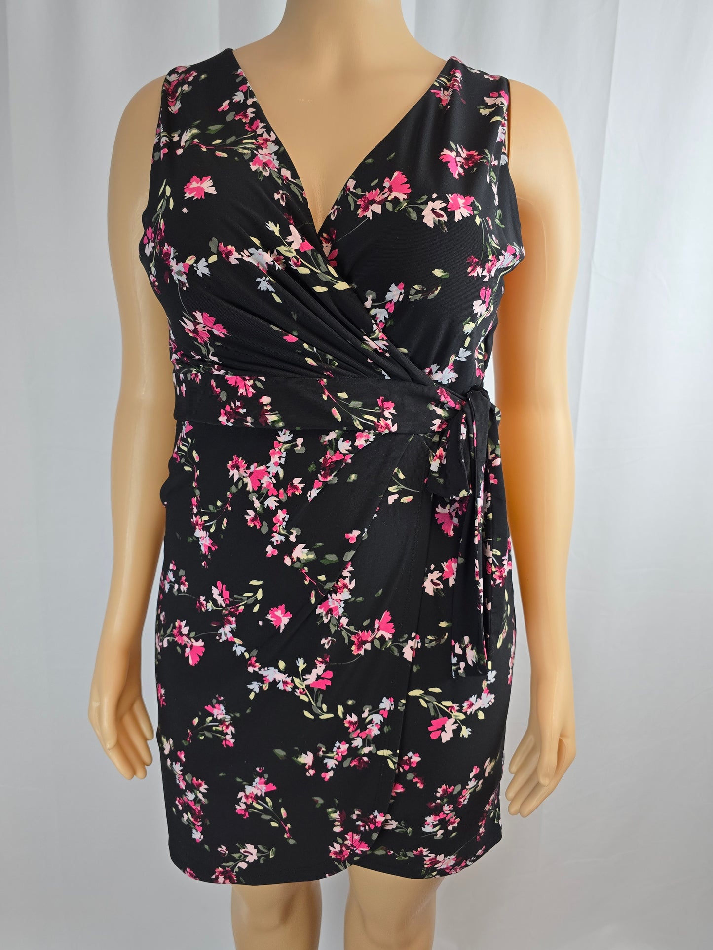 Chaps Black Floral Sleeveless Dress XL Preloved