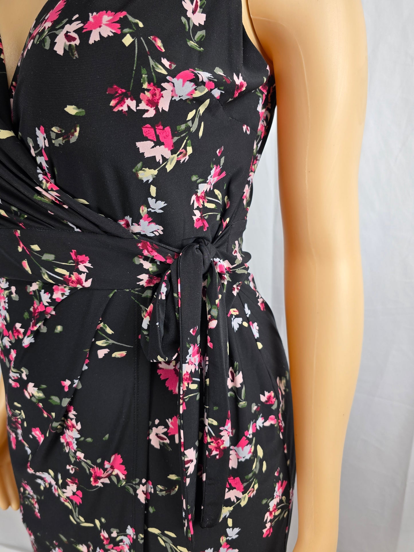 Chaps Black Floral Sleeveless Dress XL Preloved