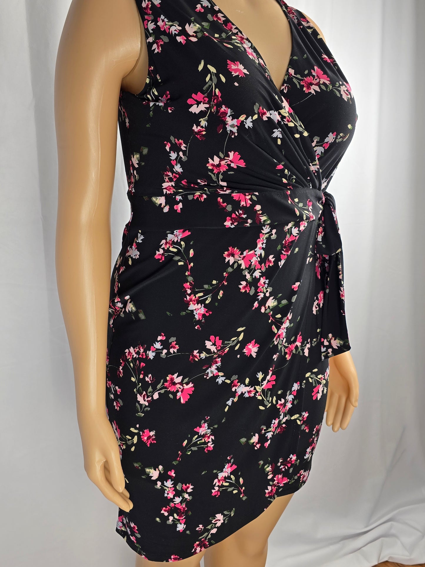 Chaps Black Floral Sleeveless Dress XL Preloved