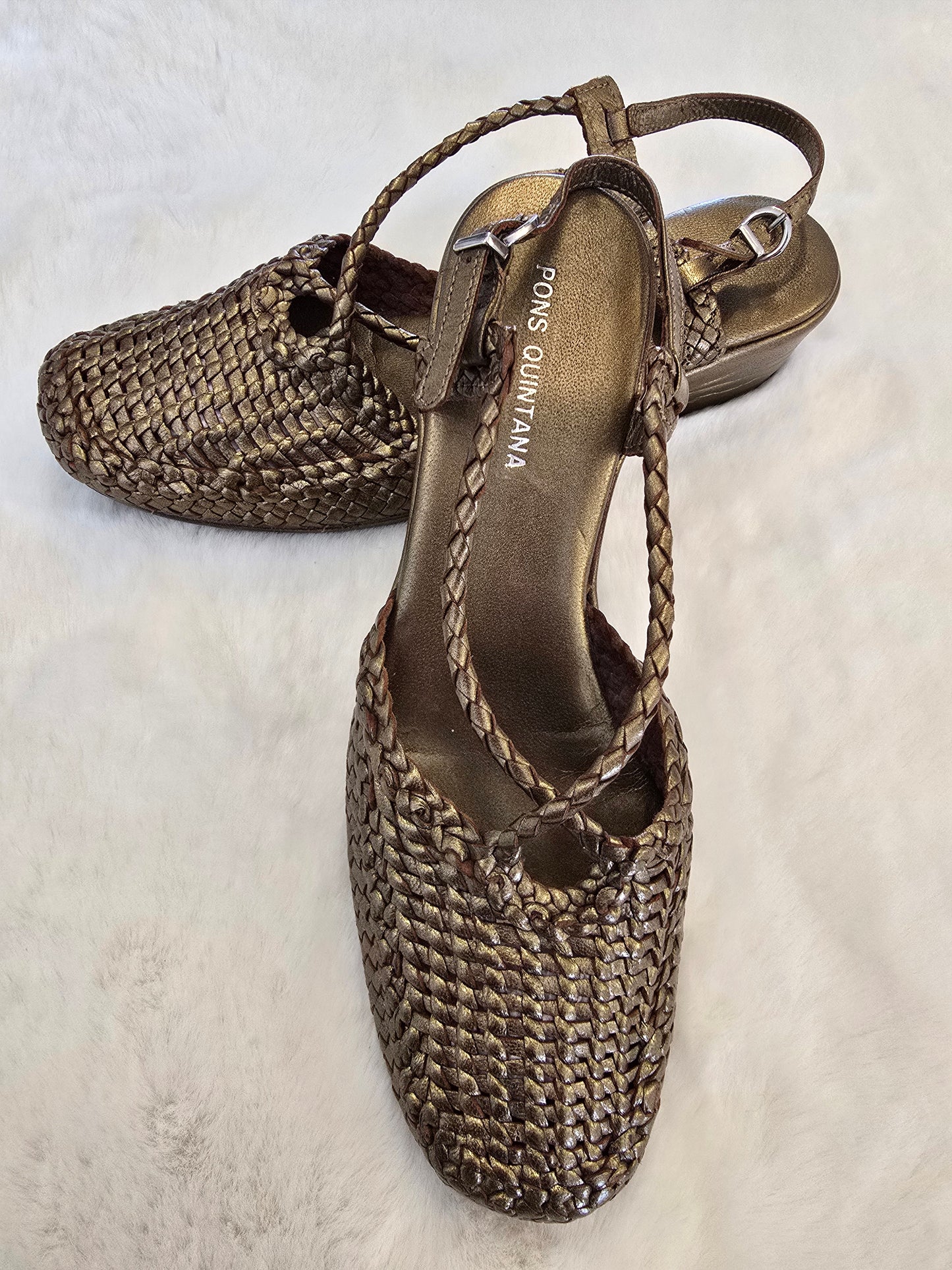 Pons Quintana Metallic Gold Closed Toe Sling Back Sandal Size 37