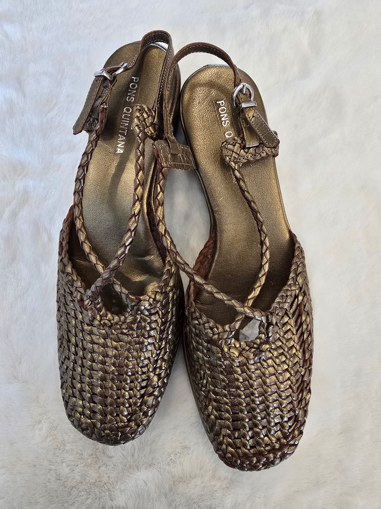 Pons Quintana Metallic Gold Closed Toe Sling Back Sandal Size 37