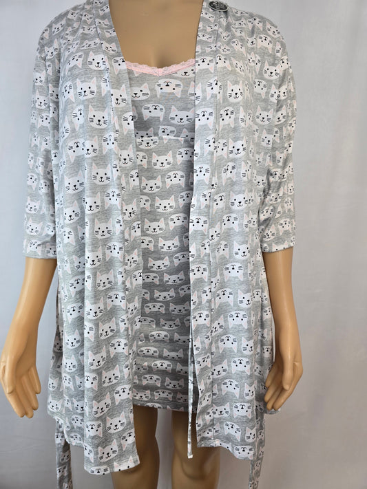 Pillow Talk Cat Theme 2 Piece Nightgown and Robe XL New With Tags