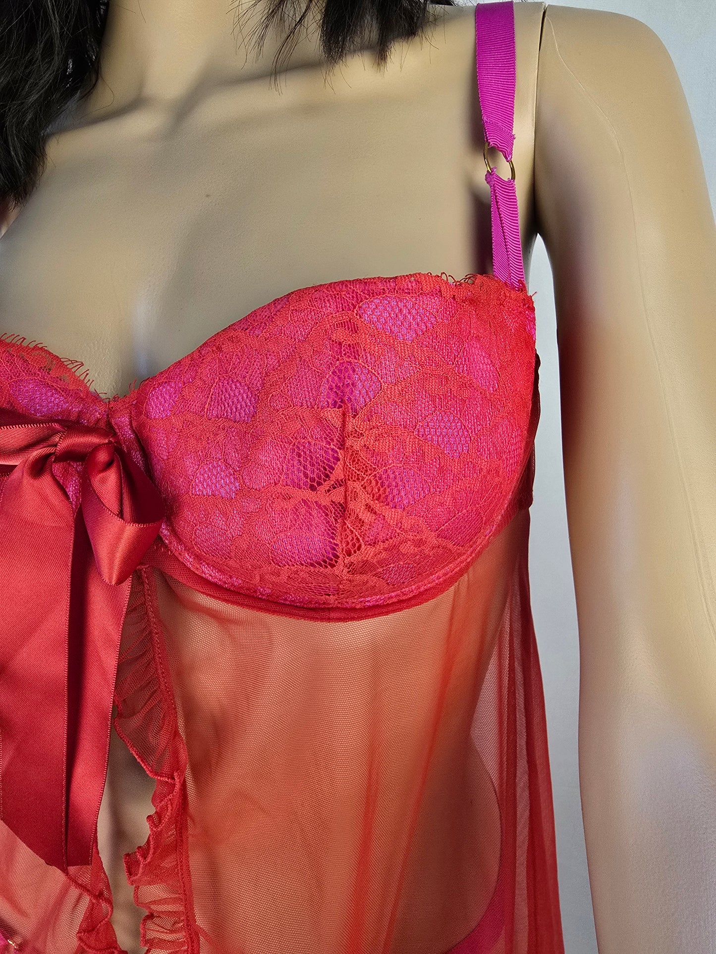 Love by La Senza Red and Pink Babydoll and Thong Large Preloved